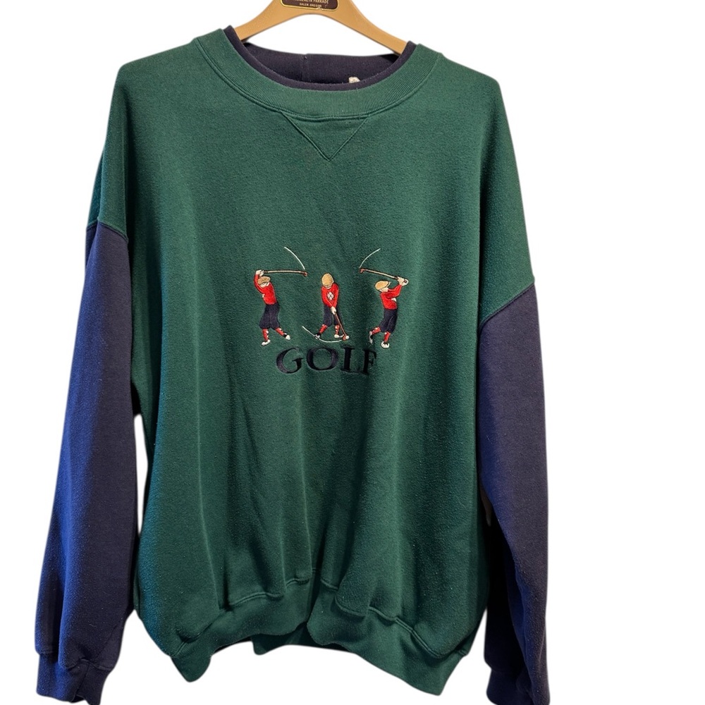 John Ashford Golf Embroidered Crewneck Sweatshirt | Colorblock Green Navy